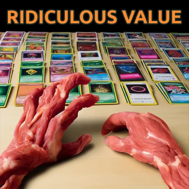 Ridiculous Value - meat hands sorting trading cards