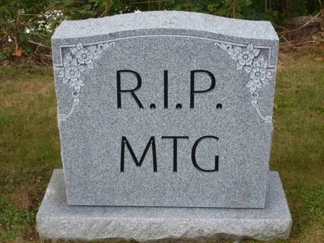 Tombstone that reads "R.I.P. MTG"
